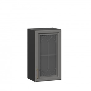 Шкаф навесной Джелатто 400 со стеклом ЛД 241.320.000.144, Черный/Оникс серый в Перми - предосмотр