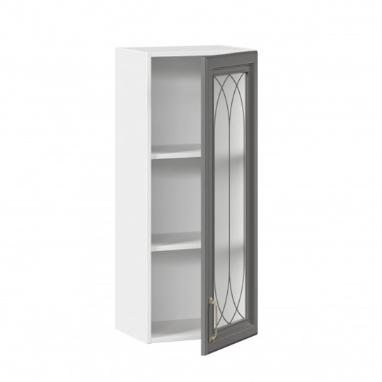 Шкаф на кухню Джелатто 400 высокий со стеклом ЛД 241.420.000.110, Белый/Оникс серый в Перми - изображение 1