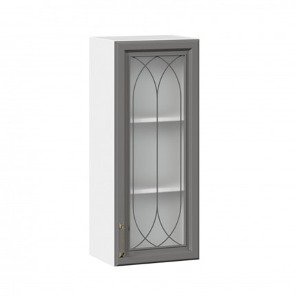 Шкаф на кухню Джелатто 400 высокий со стеклом ЛД 241.420.000.110, Белый/Оникс серый в Перми - изображение