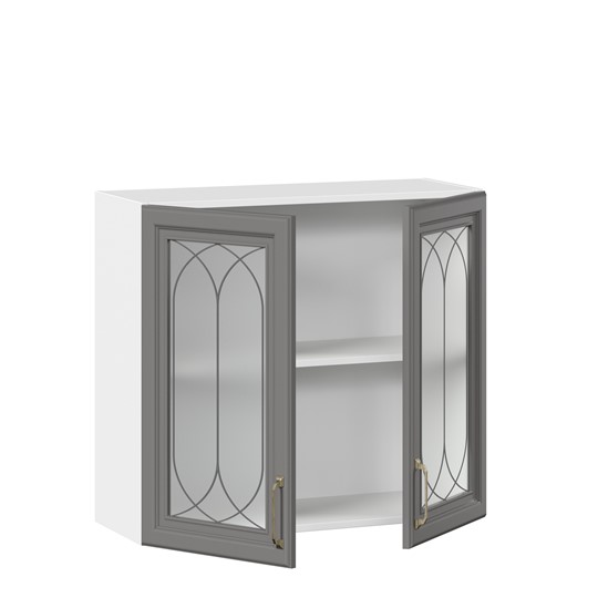 Кухонный навесной шкаф Джелатто 800 со стеклом ЛД 241.360.000.107, Белый/Оникс серый в Перми - изображение 1