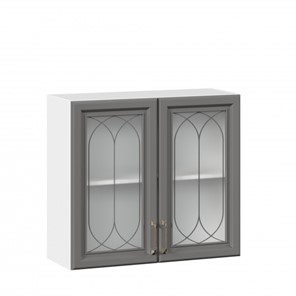 Кухонный навесной шкаф Джелатто 800 со стеклом ЛД 241.360.000.107, Белый/Оникс серый в Перми - предосмотр