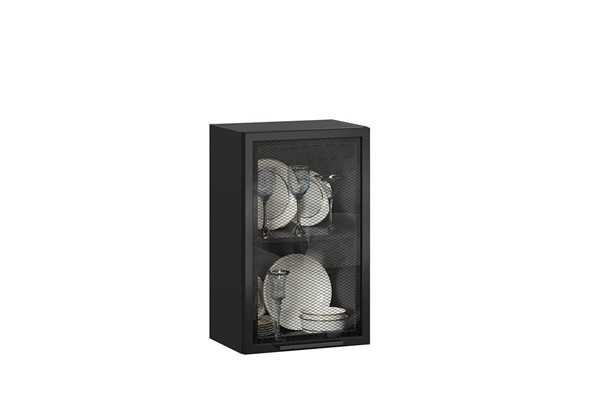 Навесной кухонный шкаф Герда 450 стекло 279.330.000.092 (Чёрный/Чёрный) в Перми - изображение