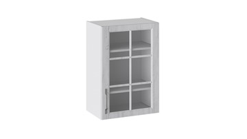 Навесной кухонный шкаф Прованс (Белый глянец/Санторини светлый) со стеклом В_72-50_1ДРс в Кунгуре