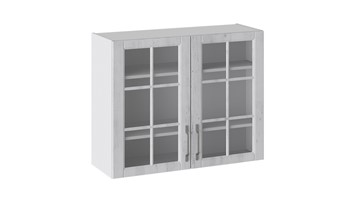 Шкаф на кухню Прованс (Белый глянец/Санторини светлый) со стеклом В_72-90_2ДРс в Кунгуре