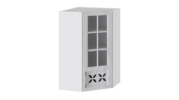 Навесной шкаф Прованс (Белый глянец/Санторини светлый) угловой со стеклом ВУ45_96-(40)_1ДРДс(R) в Кунгуре