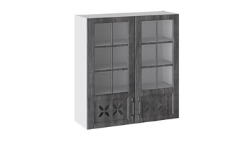 Навесной кухонный шкаф Прованс (Белый глянец/Санторини темный) cо стеклом В_96-90_2ДРДс в Соликамске