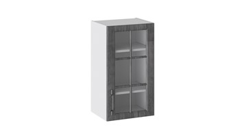 Навесной шкаф Прованс (Белый глянец/Санторини темный) со стеклом В_72-40_1ДРс в Кунгуре