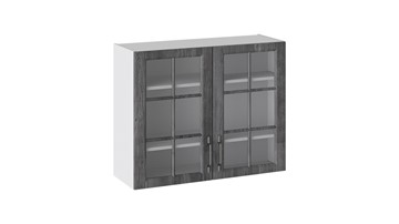 Шкаф кухонный Прованс (Белый глянец/Санторини темный) со стеклом В_72-90_2ДРс в Березниках
