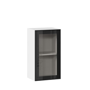 Кухонный навесной шкаф со стеклом 400 Индиго ЛД 298.320.000.102, Белый/Чёрный в Перми - предосмотр