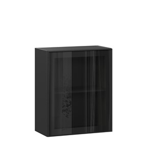 Навесной кухонный шкаф со стеклом 600 Индиго ЛД 298.350.000.063, Чёрный/Чёрный в Перми - предосмотр