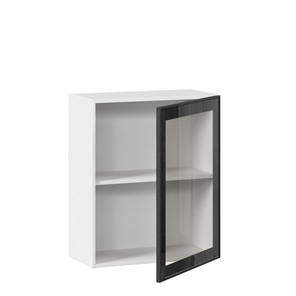 Кухонный шкаф со стеклом 600 Индиго ЛД 298.350.000.105, Белый/Чёрный в Перми - предосмотр 1