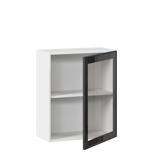Кухонный шкаф со стеклом 600 Индиго ЛД 298.350.000.105, Белый/Чёрный в Березниках - изображение 1