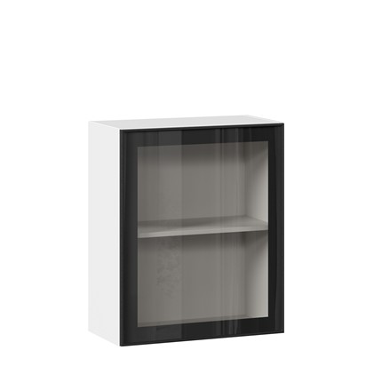 Кухонный шкаф со стеклом 600 Индиго ЛД 298.350.000.105, Белый/Чёрный в Березниках - изображение