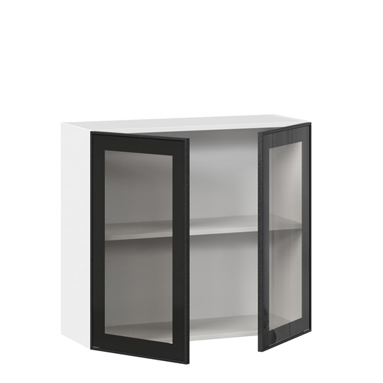 Шкаф на кухню со стеклом 800 Индиго ЛД 298.360.000.023, Белый/Чёрный в Перми - изображение 1