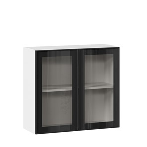 Шкаф на кухню со стеклом 800 Индиго ЛД 298.360.000.023, Белый/Чёрный в Соликамске