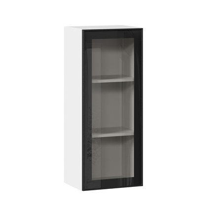 Шкаф на кухню высокий со стеклом 400 Индиго ЛД 298.420.000.026, Белый/Чёрный в Перми - изображение