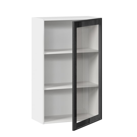Кухонный навесной шкаф высокий со стеклом 600 Индиго ЛД 298.450.000.169, Белый/Чёрный в Перми - изображение 1
