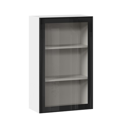 Кухонный навесной шкаф высокий со стеклом 600 Индиго ЛД 298.450.000.169, Белый/Чёрный в Перми - изображение