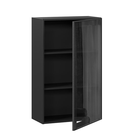 Шкаф на кухню высокий со стеклом 600 Индиго ЛД 298.450.000.170, Чёрный/Чёрный в Перми - изображение 1