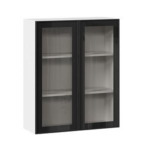 Шкаф кухонный высокий со стеклом 800 Индиго ЛД 298.460.000.030, Белый/Чёрный в Березниках