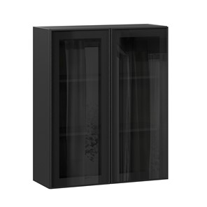 Кухонный шкаф высокий со стеклом 800 Индиго ЛД 298.460.000.156, Чёрный/Чёрный в Перми - предосмотр