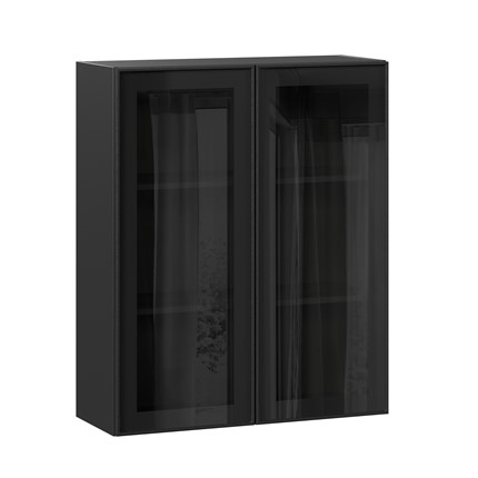 Кухонный шкаф высокий со стеклом 800 Индиго ЛД 298.460.000.156, Чёрный/Чёрный в Перми - изображение