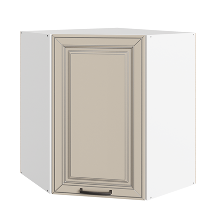 Угловой настенный шкаф Атланта L600х600 Н720 (1 дв. гл.) эмаль (белый/сливки патина платина) в Перми - изображение