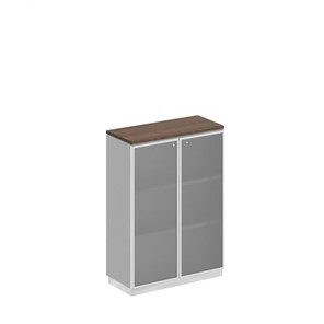 Шкаф для документов средний со стеклянными дверьми в рамке Bravo, дуб гладстоун/белый премиум (90х40х124,6) в Перми