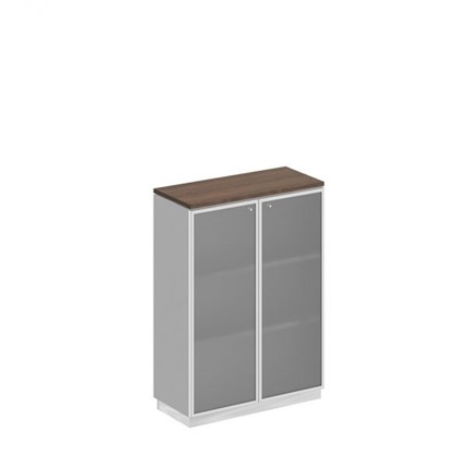Шкаф для документов средний со стеклянными дверьми в рамке Bravo, дуб гладстоун/белый премиум (90х40х124,6) в Перми - изображение