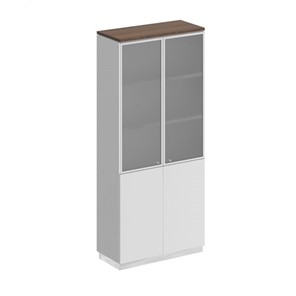 Шкаф для документов со стеклянными дверьми Bravo, дуб гладстоун/белый премиум/белый премиум (90х40х203.4) в Березниках