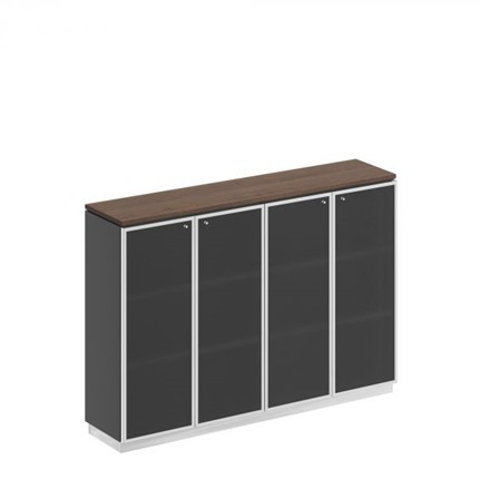 Шкаф для документов средний со стеклянными дверьми в рамке Bravo, дуб гладстоун/антрацит премиум (180,2х40х124,6) в Перми - изображение
