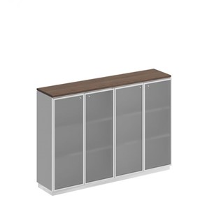 Шкаф для документов средний со стеклянными дверьми в рамке Bravo, дуб гладстоун/белый премиум (180,2х40х124,6) в Перми