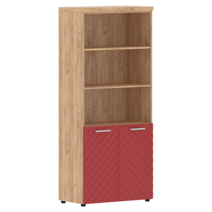 Офисный шкаф TORR LUX TLHC 85.5 850х430х795 с 1 комплектом глухих малых дверей и топом Дуб Бофорд/ Красный в Перми - изображение