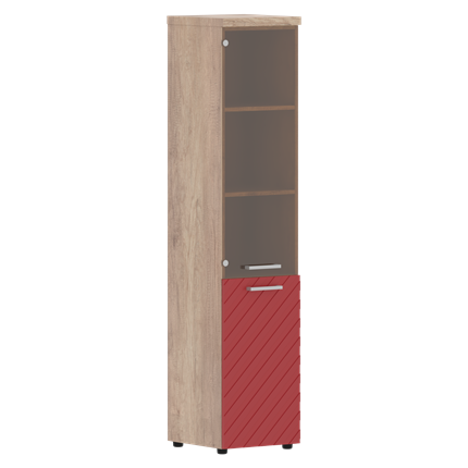 Стеллаж с дверью TORR LUX TLHC 42.2 L колонка комбинированная с топом 435х452х1958 Дуб Каньон/ Красный в Перми - изображение