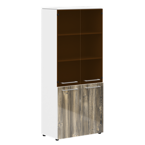 Шкаф колонка со стеклянными и глухими дверями MORRIS  Дуб Базель/Венге Белый MHC 85.2 (854х423х1956) в Березниках