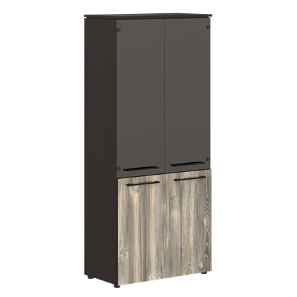 Шкаф колонка со стеклянными и глухими дверями MORRIS  Дуб Базель/Венге Магия MHC 85.2 (854х423х1956) в Перми - изображение