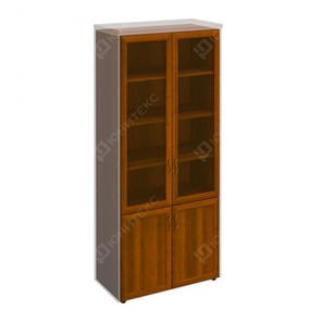 Шкаф для документов со стеклянными дверьми в рамке Мастер, темный орех (90х45х208) МТ 379 в Соликамске