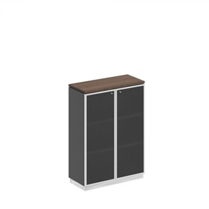 Шкаф для документов средний со стеклянными дверьми в рамке Bravo, дуб гладстоун/антрацит премиум (90х40х124,6) в Березниках