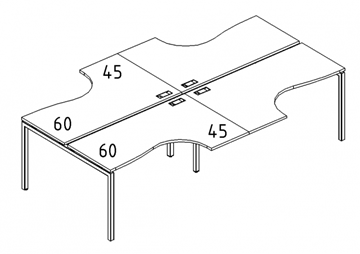 Рабочая станция каркас DUE (4х120) столы эргономичные Классика А4, 240x184x75 белый премиум / металлокаркас белый А4 Б2 180-2 БП в Перми - предосмотр