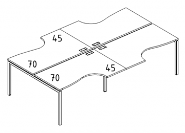 Рабочая станция каркас DUE (4х120) столы эргономичные Классика А4, 240x184x75 белый премиум / металлокаркас белый А4 Б2 183-2 БП в Перми