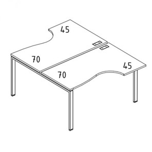 Рабочая станция столы (2х120) эргономичные "Классика" опоры UNO А4, 120x184x75 белый премиум / металлокаркас белый А4 Б1 183 БП в Перми