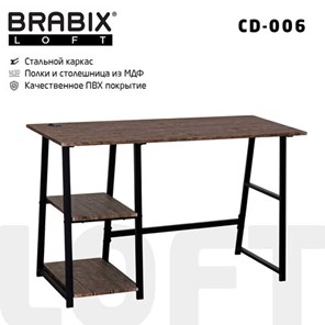 Стол BRABIX "LOFT CD-006", 1200х500х730 мм, 2 полки, цвет морёный дуб, 641224 в Березниках