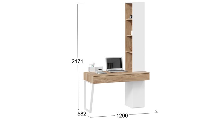 Стол с ящиками со шкафом комбинированным Порто СМ-393.15.012 (Белый жемчуг/Яблоня беллуно/Белый софт) в Перми - изображение 1