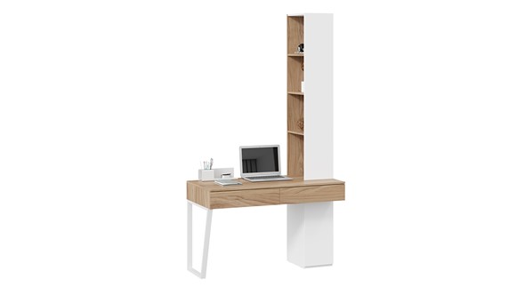 Стол с ящиками со шкафом комбинированным Порто СМ-393.15.012 (Белый жемчуг/Яблоня беллуно/Белый софт) в Перми - изображение