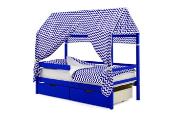 Крыша текстильная для кровати-домика Svogen (зигзаги, синий) в Перми - предосмотр