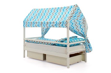 Крыша текстильная для кровати-домика Svogen (зигзаги; голубой, синий) в Перми - предосмотр 1