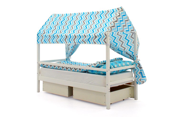 Крыша текстильная для кровати-домика Svogen (зигзаги; голубой, синий) в Перми - изображение 1