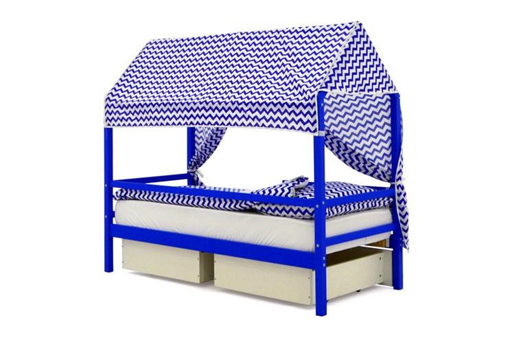 Крыша текстильная для кровати-домика Svogen (зигзаги, синий) в Перми - изображение 2