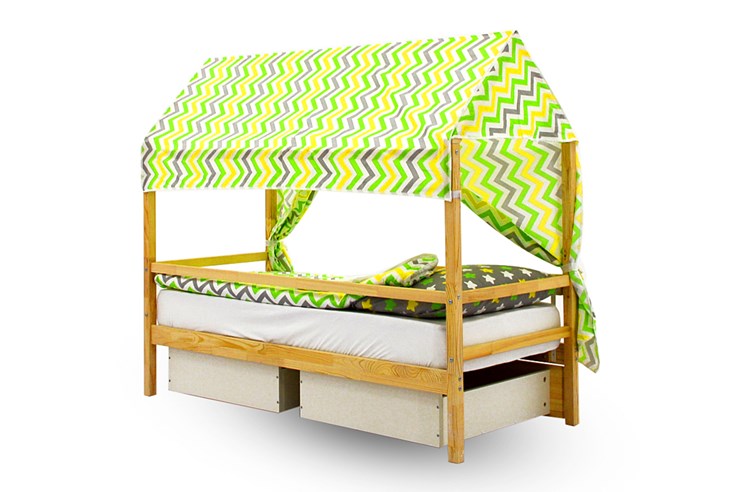 Крыша текстильная для кровати-домика Svogen (зигзаги; зеленый, желтый) в Перми - изображение 2