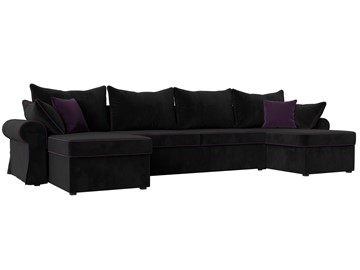 Большой П-образный диван Элис, Черный/Фиолетовый (велюр) в Перми